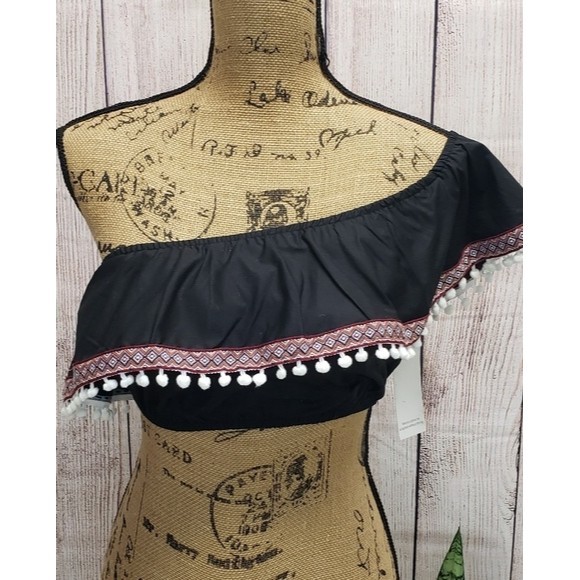 Tobi Tops Black Judy One Shoulder Crop Top Tribal Print Summer - Picture 7 of 7